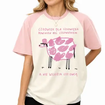 Y2K Sheep Polish Quote Inspirational T-Shirt Vintage Raglan Sleeve Cotton Short Sleeve Tees Women's Casual American Style Tshirt 1