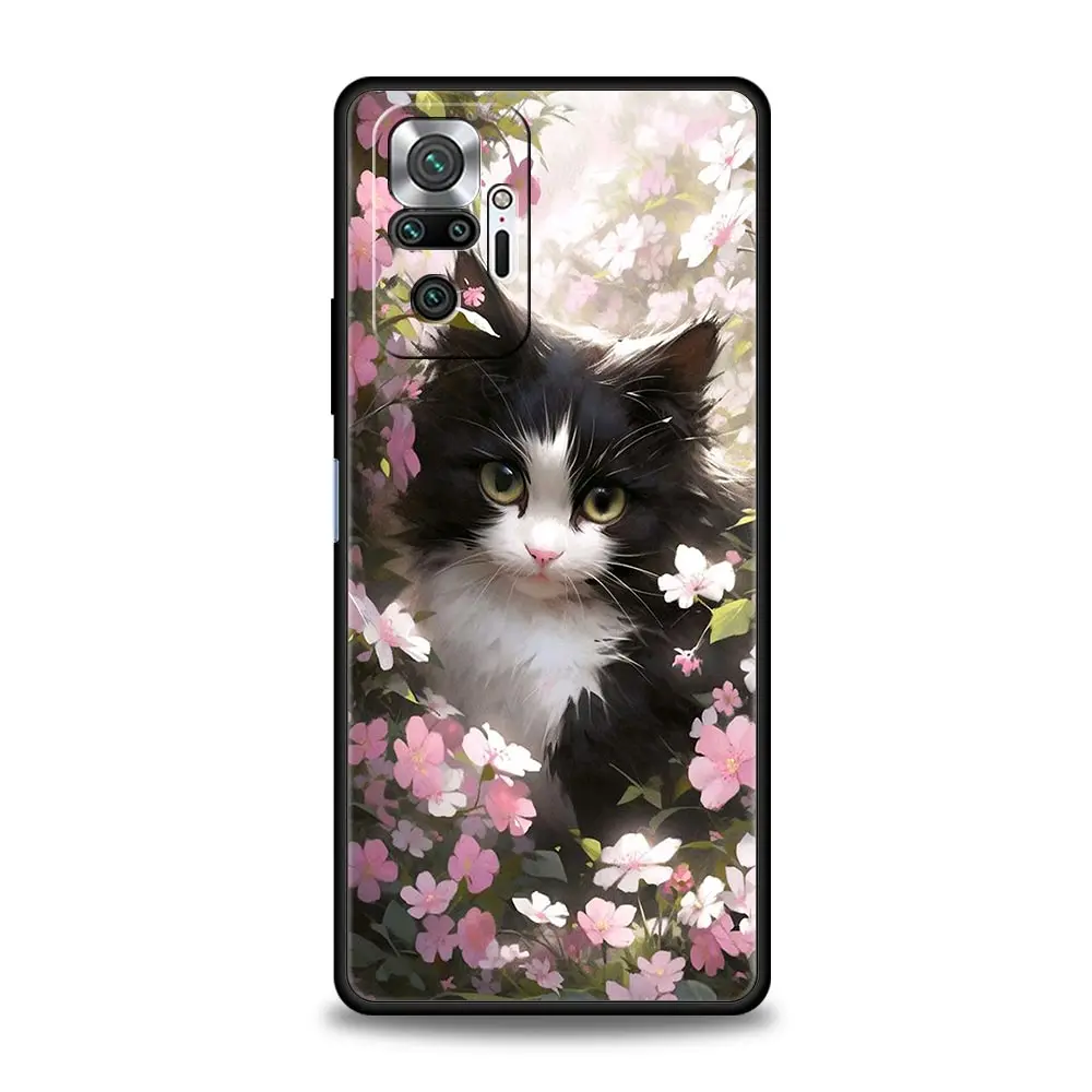Adorable Cat Design Phone Case - Black Cover