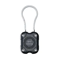 Secure Lock AirTag Holder with Wire Cable - 360° Hard Protective Keychain Case (Black)