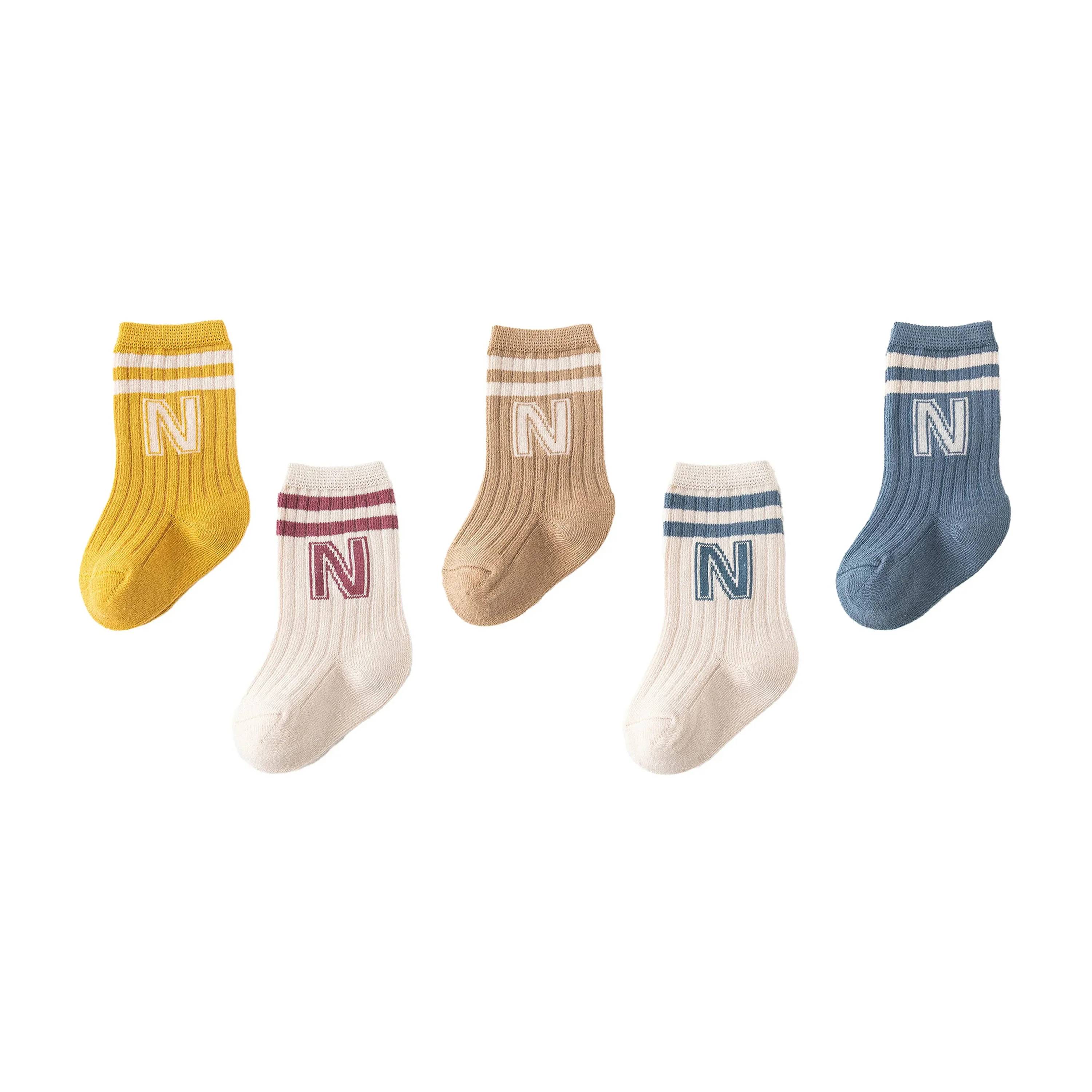 5/6pairs Cotton Letter Infant Boys Socks High Quality Breathable Casual Baby Boys Mid Tube Socks Children's Boys White Socks Kit 5