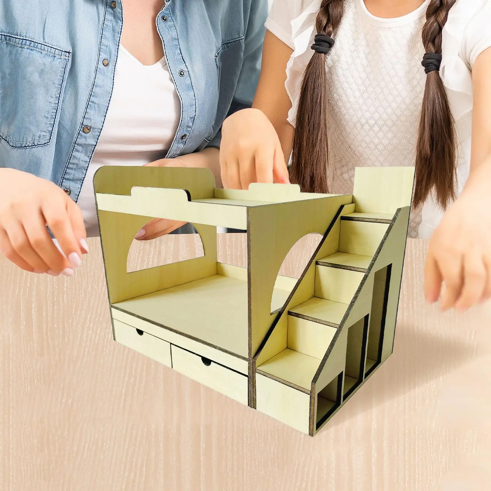 

1:12 Loft Bed Model Miniature Bedroom Furniture Diorama Scenery with Ladder Wooden Mini Bed for DIY Projects Railway Station