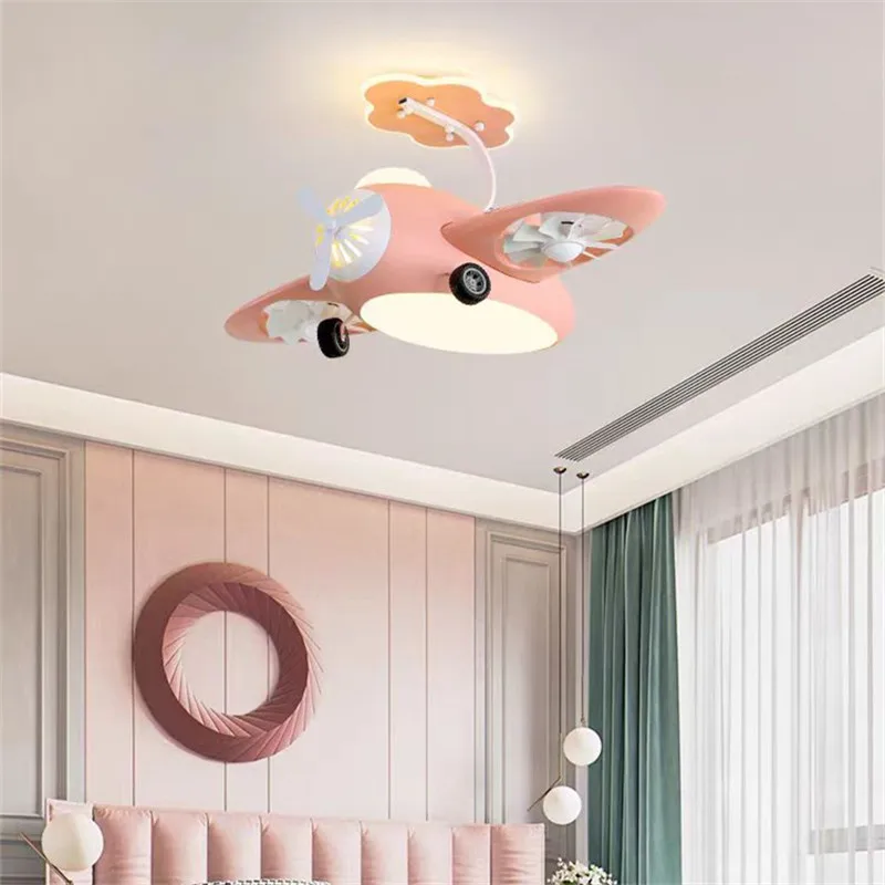 Airplane Ceiling fan with Lamp Creative Electric Fan Bedroom Lighting Eye Protection girl room decor cute pink lamp with fan