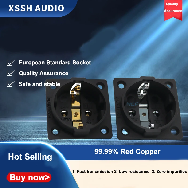 Electric Outlet XSSH FI-E30 Copper Plated Rhodium Gold Neutral AC 250V 16A Euro 2Pin IEC Inlet Uitimate H Schuko Chassis Socket