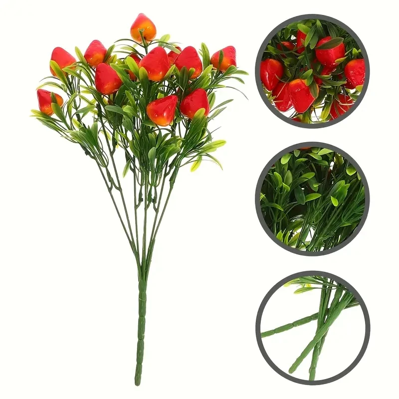 Artificial Strawberry Fruit Plant Set - Decorative Home & Outdoor Décor, Floral Arrangements, Wedding & Holiday Party Accents (4pcs)