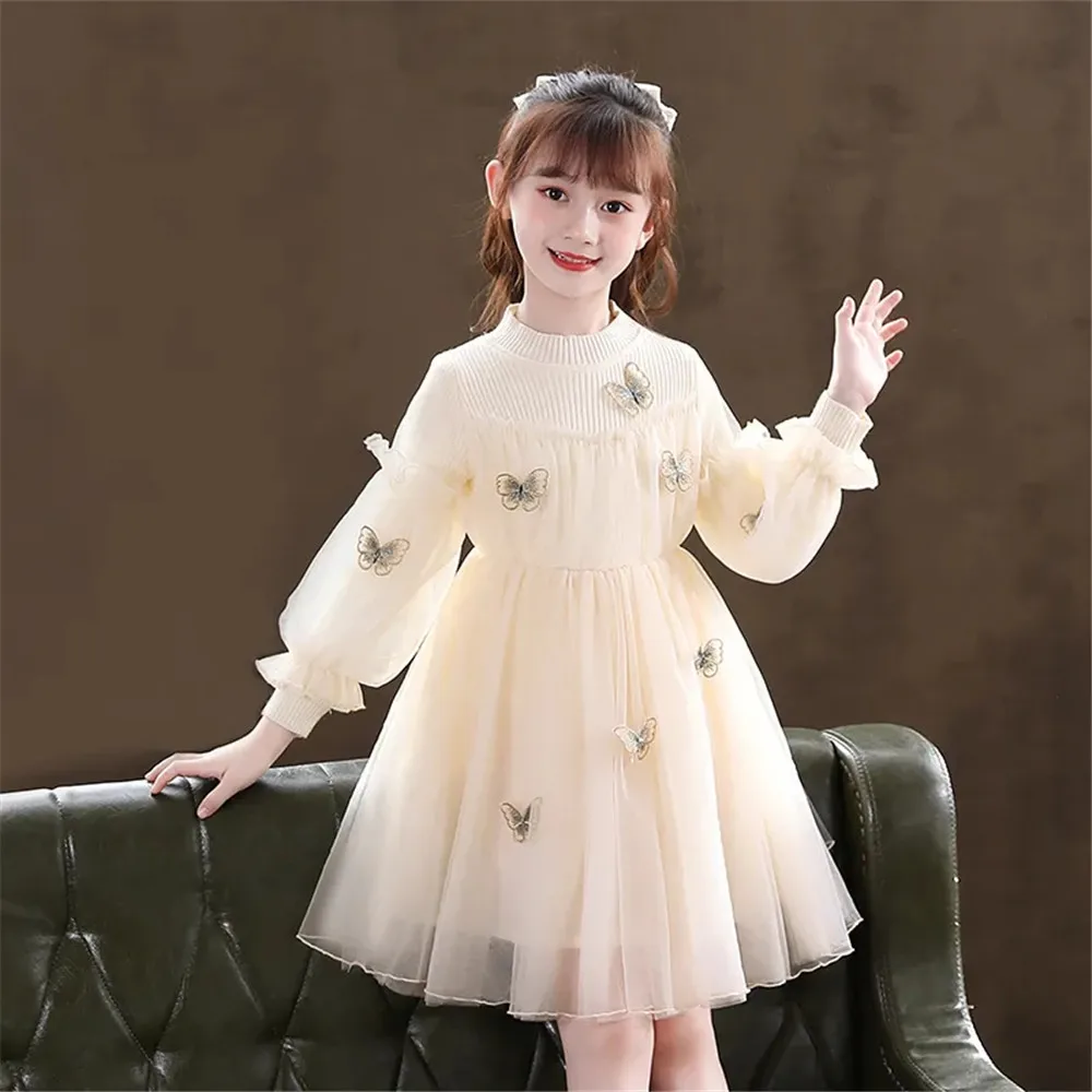 

Spring & Autumn Girls Dresses 2022 Korean Version Butterfly Princess Dress Childrens Clothing Teenagers Splicing Gauze Skirt