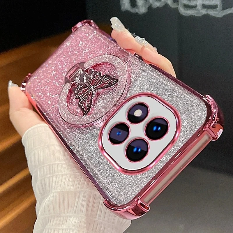 Glitter Luxury Butterfly Bracket Plating Frame Soft Case - Anti-Drop Protective Cover