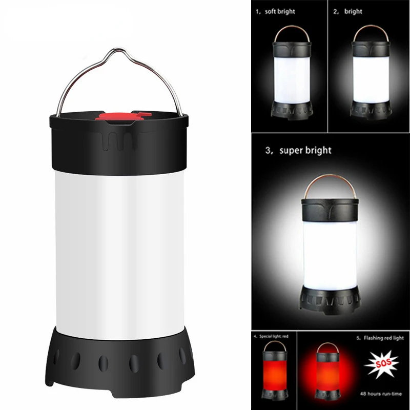 Portable Camping Light USB rechargeable mini camping tent light 5 modes with hook magnet built-in 18650 battery white red