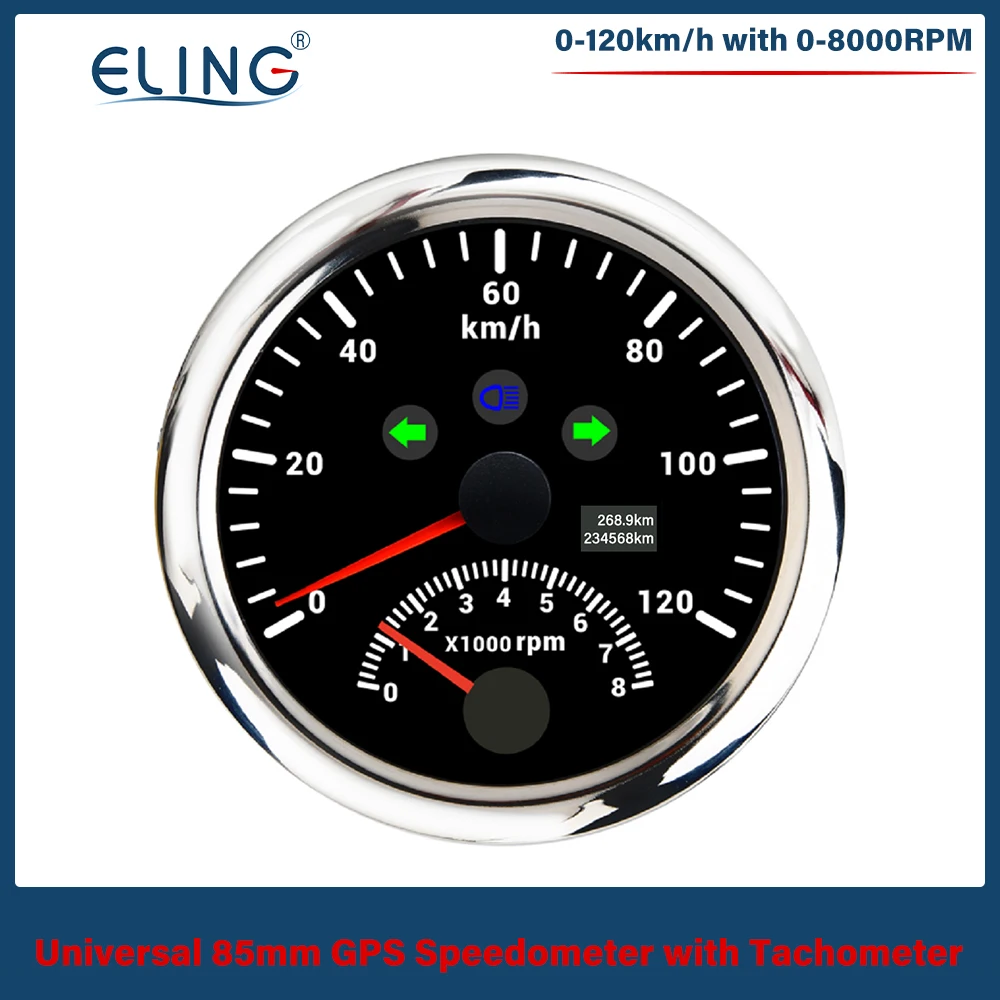 ELING tachimetro GPS universale 85mm 120/200 KM/H con contagiri 0-8000RPM retroilluminazione rossa 12V/24V per auto Yacht barca