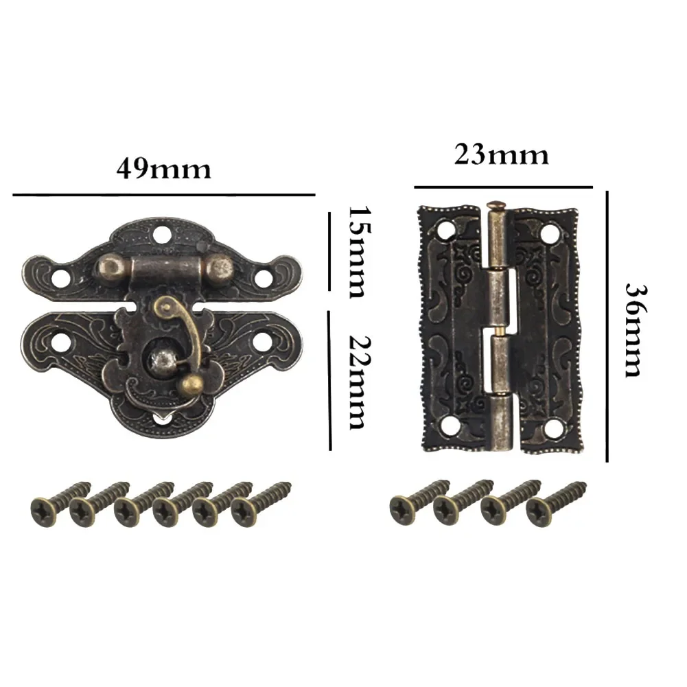 Description Picture 5 of item6pcs Antique Bronze Cabinet Door Hinge For DIY Box Furniture Hinges With Screws Wooden Box Latch Hasp Furniture Hardware