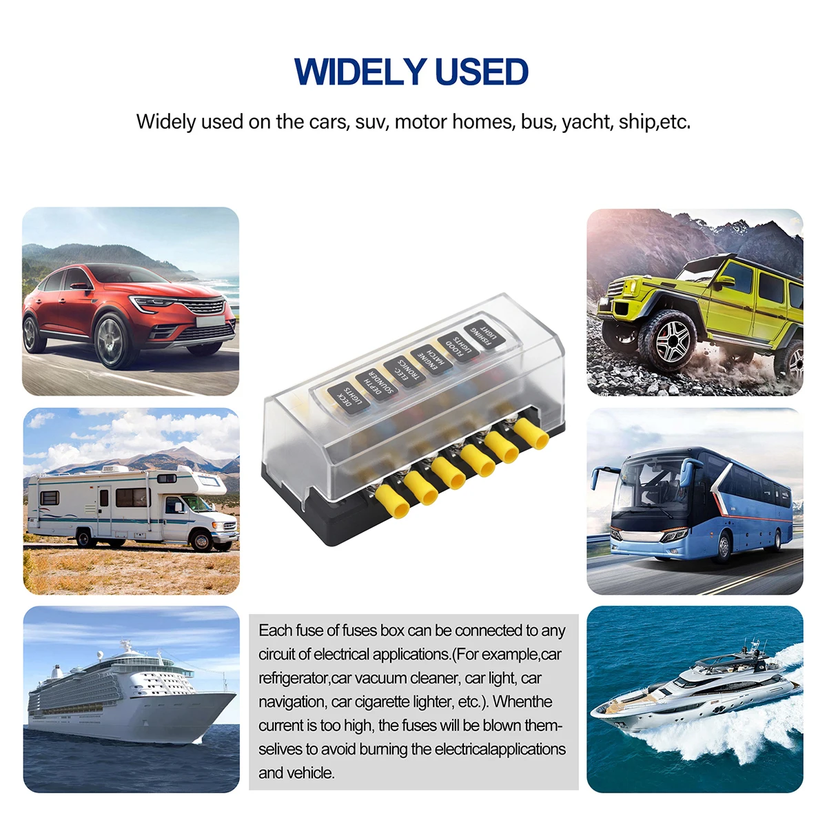Mini Car Fuse Car Boat 6 Way Bracket Fuse 12v 24v Blade Modified Medium Fuse Box Terminal Block with LED Warning Light 5