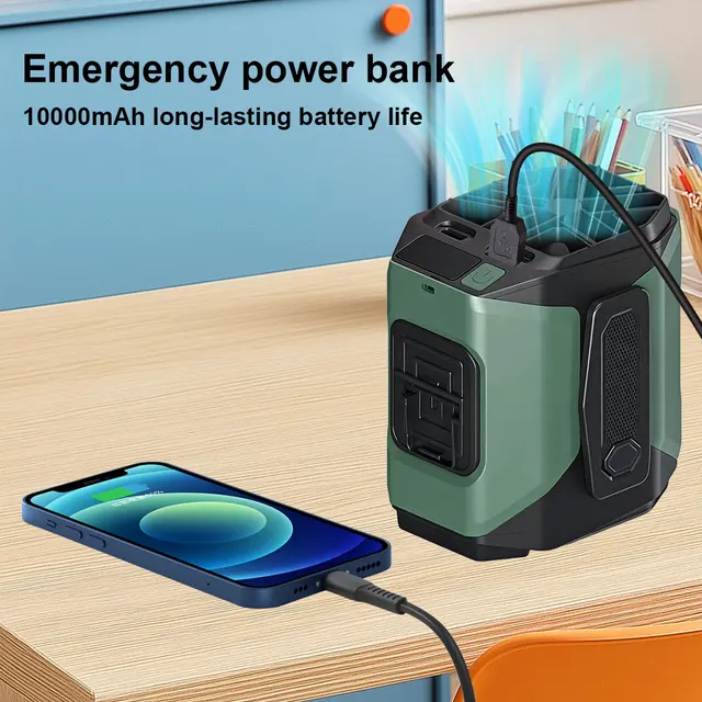 Ventilateur portable de ceinture 10000 mAh avec batterie externe, éclairage LED, ventilateur de cou suspendu, 5 vitesses, flux d'air puissant, ventilateur de refroidissement pour le travail en extérieur 1
