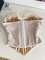 SINGREINY Strapless Embroidery Tank Top 2025 Women Ruffles Corset Slim Short Camisole French Style Shapwear Sexy Evening Top - Image 2