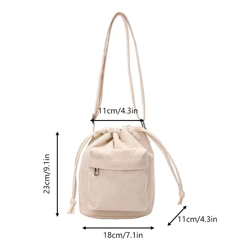 Korean Style Women's Shoulder Bag Drawstring Bucket Bag Casual Crossbody