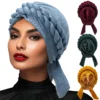 Solid Color Double Braids Turban Caps for Women Fashion Women Muslim Wrap Head Bonnet Headwear Braid Hat Turbante Mujer 1