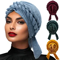 Solid Color Double Braids Turban Caps for Women Fashion Women Muslim Wrap Head Bonnet Headwear Braid Hat Turbante Mujer 1