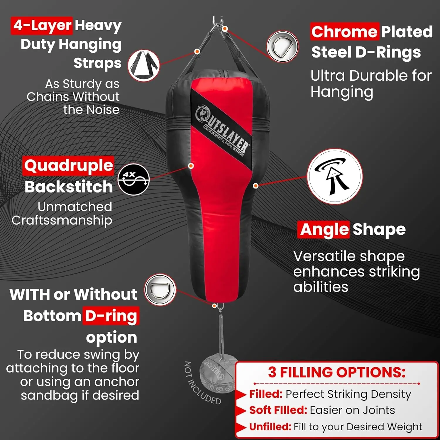 Uppercut Heavy Punching Bag for Boxing & MMA-Customizable Colors, Optional D-Ring, Unfilled/Soft Filled Choices-Made in USA