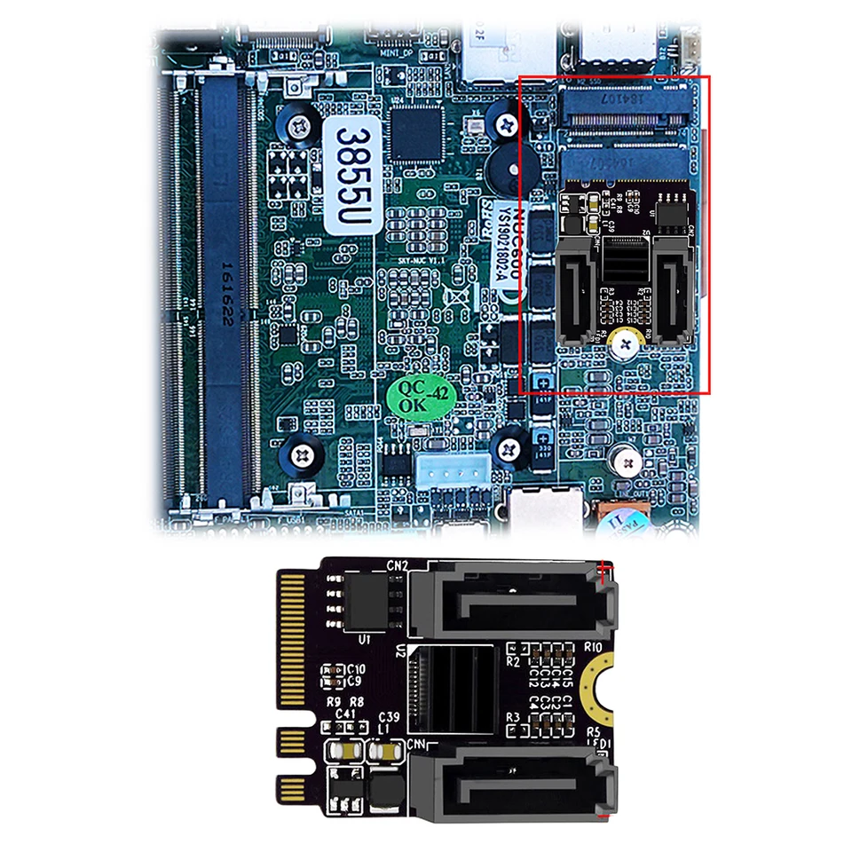 M2 To Dual SATA3.0 Hard Disk Adapter Card JMB585 Chipset Solution