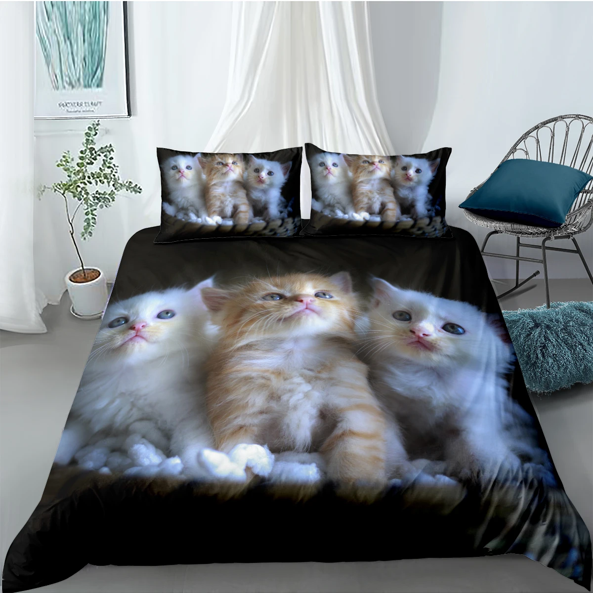 Funny Cat Bedding Set Kids Adult Duvet Cover Animal Home Textiles Bedclothes 2/3Pcs 200x200cm Bedclothes Cats Beddings