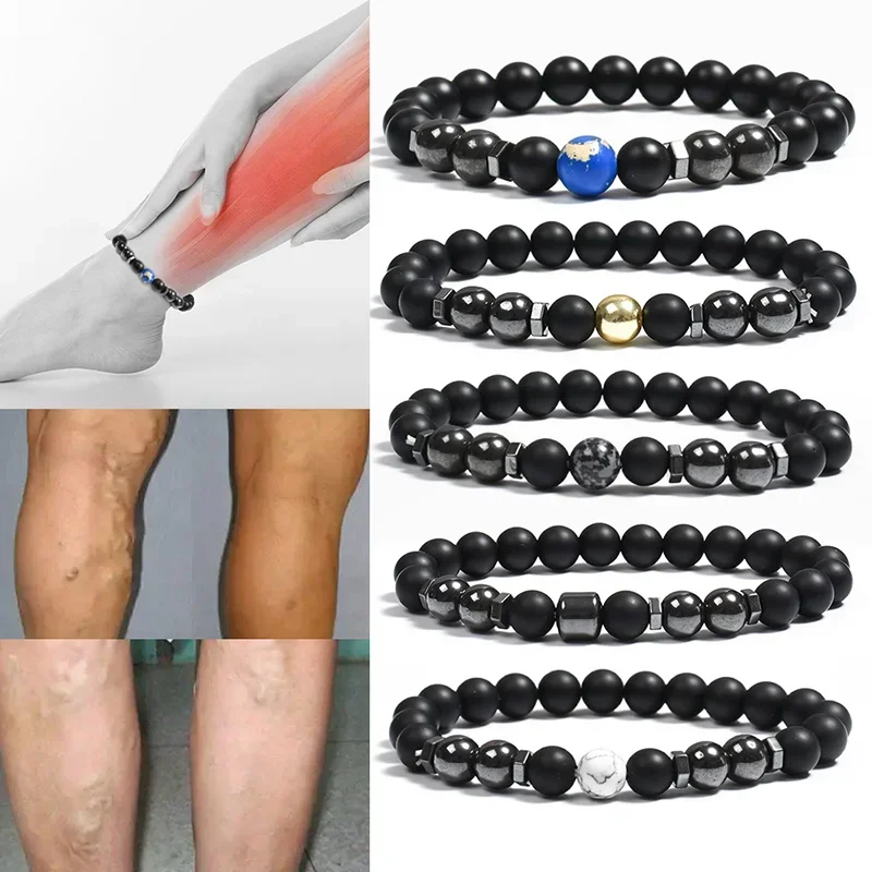 Anti-Swelling Black Obsidian Anklet Bracelet Treatment Adjustable Weight Loss Magnetic Therapy Magnet Anklet Bracelet Women Men silver anklet bracelet fashion accessories