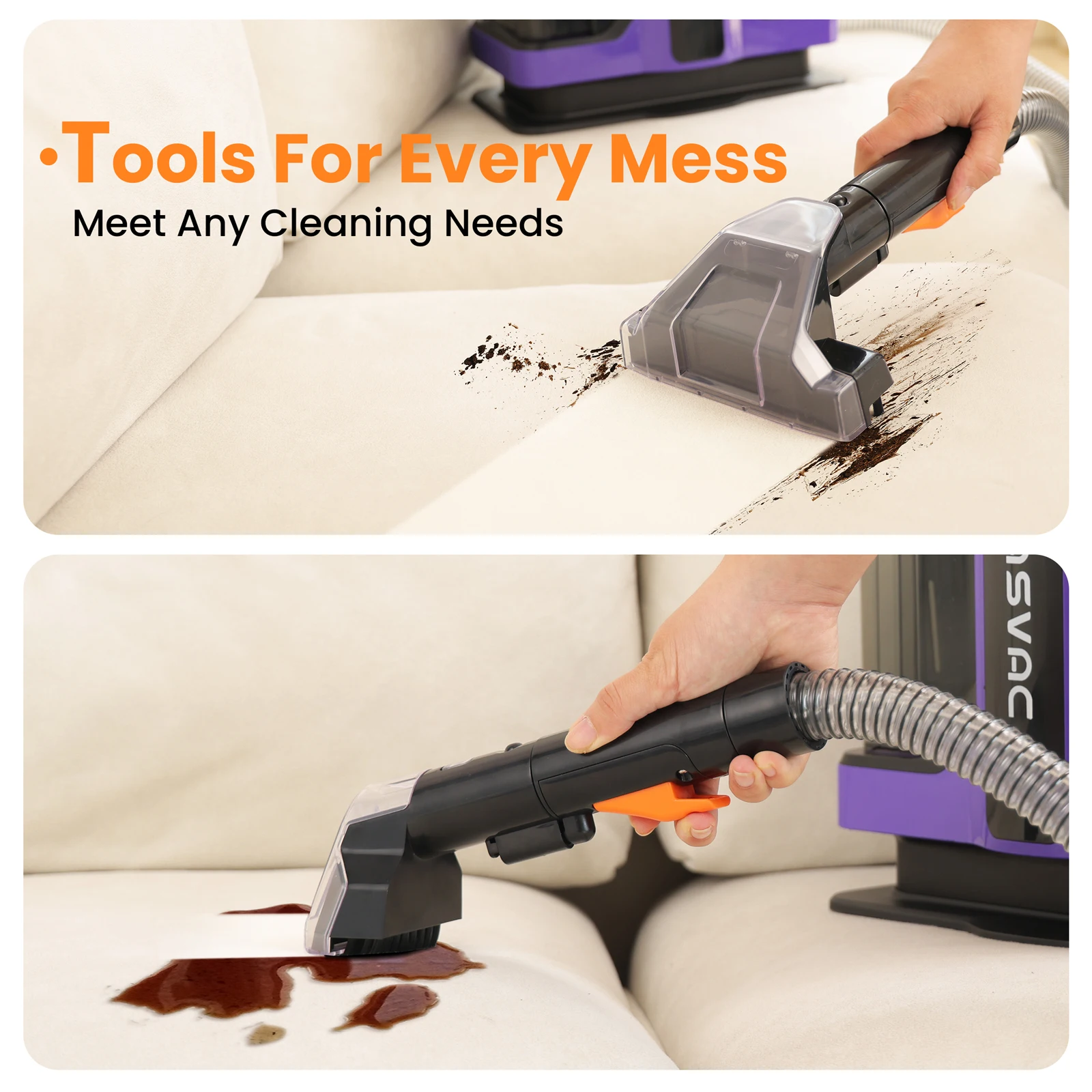 TASVAC C7 Portable Carpet & Upholstery Cleaner Machine, Spot And Stain Deep Cleaner With Two Brushes & Remover Formula For Pets, 3