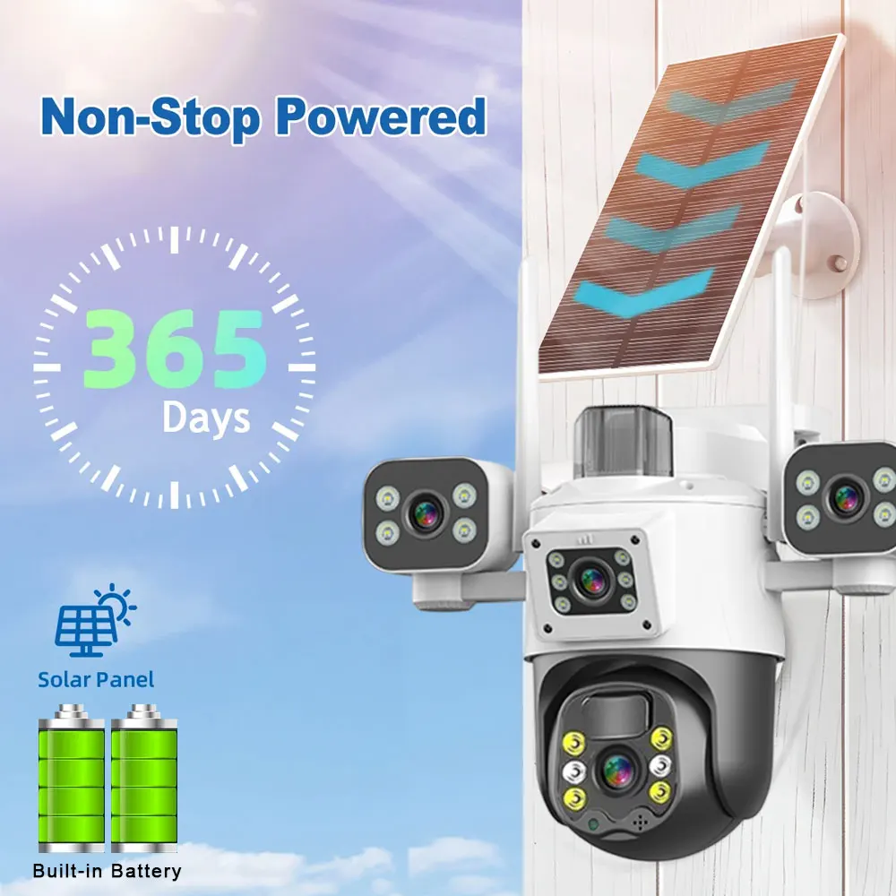 4G SIM Card V380 Pro 3 Lens IP Solar Camera 15MP Outdoor