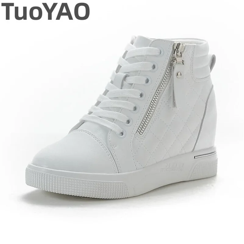 Genuine Leather Platform Wedge Sneakers 7cm