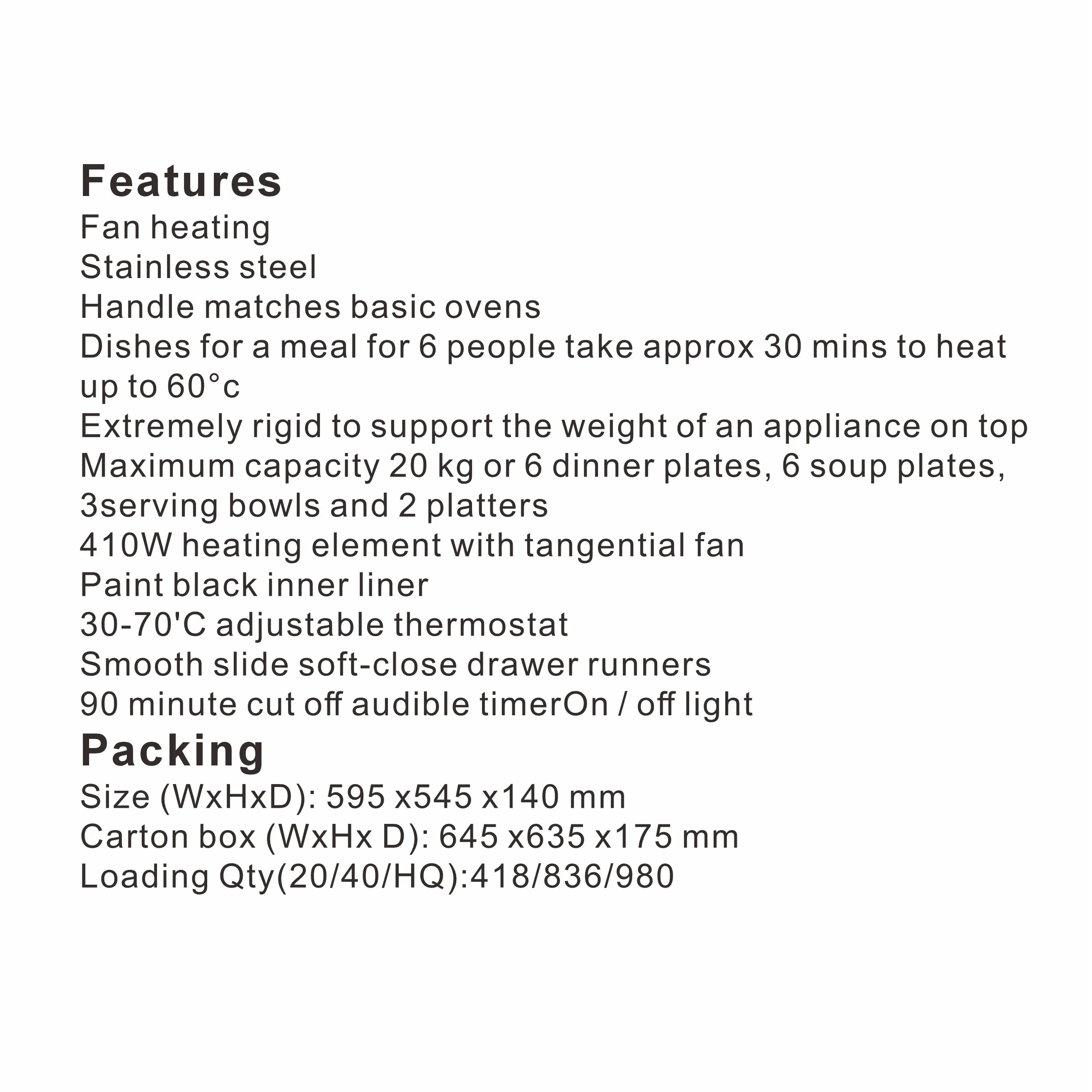 Hot Selling Household Built-in Tempered Glass Warming Drawer