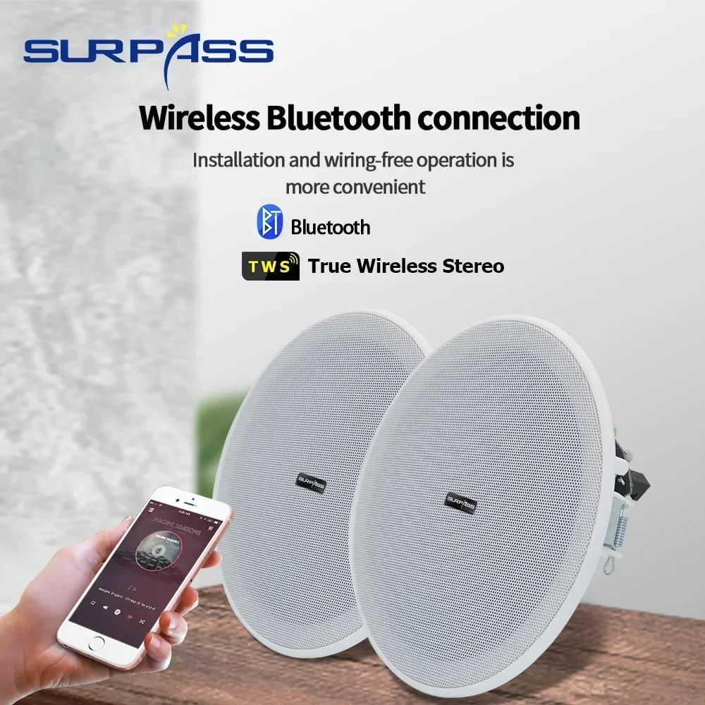 Bluetooth Speaker Ceiling 6inch 10W Recessed Wall Built-in Amplifier TWS Active For Home Theater
