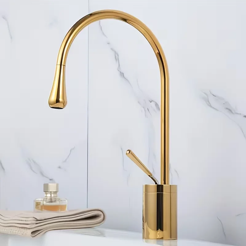 1pc European Style Water Droplet Faucet - Modern Copper Alloy Single Hole Bathroom Sink Faucet with Hot/Cold Adjustment