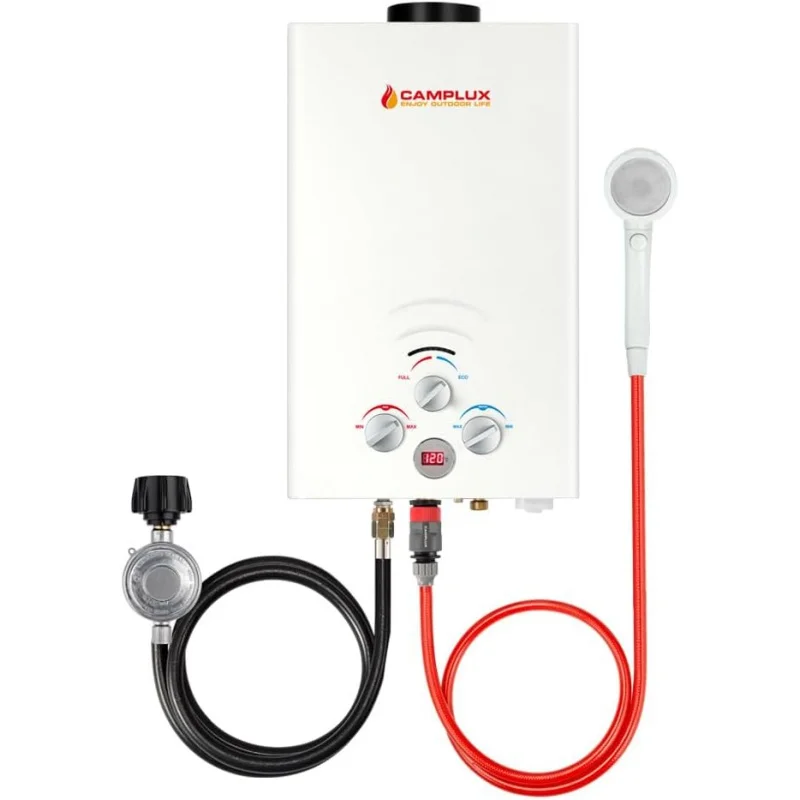 

Portable Water Heater, Camplux BW211 Outdoor Tankless Gas Water Heaters, Propane Shower, 2.11 GPM, White
