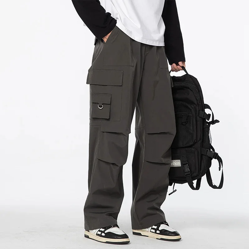 thumbnail image 1 of Pantalones cargo estilo japonés para hombre, ropa de moda, pantalones de trabajo de primavera 2024 con bolsillos, 1 of 4