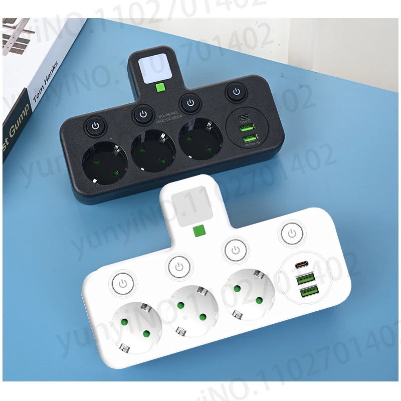 Wireless Wall Charger Socket with 3 AC Outlets +2 USB Ports+ 1 Type C 6-in-1 Plug Socket EU Plug Fast Charging power board 2