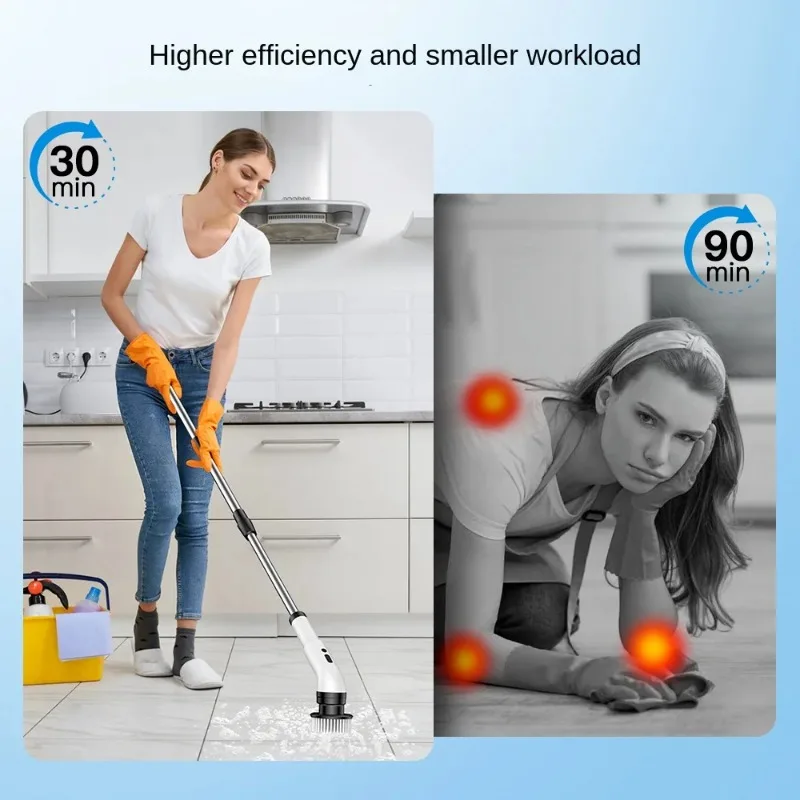 Stretchable multifunctional 9-in-1 electric cleaning brush - kitchen cleaning tool, floor sweeping tool.
