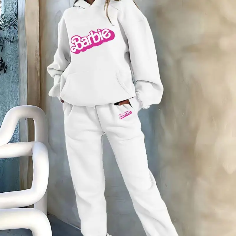 2Pcs Anime Barbie Pullover Cartoon Women's Fashion Hoodie Kawaii Printed Sweatshirt Sweatpants Girls Casual Long Sleeve Pants 2