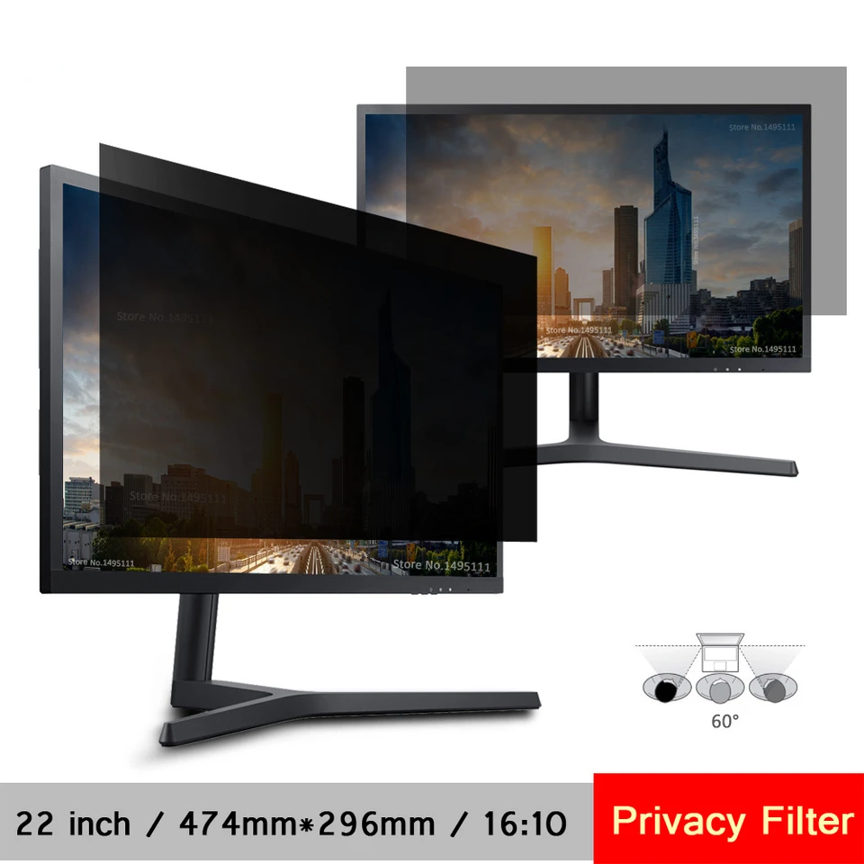 24" Computer Privacy Screen Filter For 16:9 Monitor, Hanging Type Anti Blue Light Glare Filter