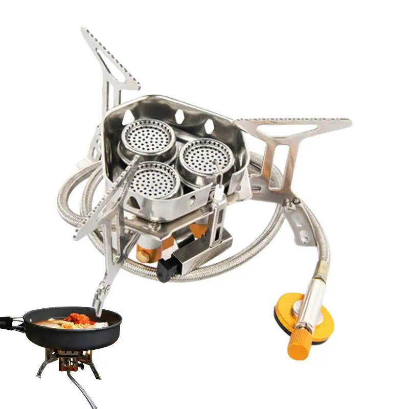 

Туристическая портативная горелка с тремя головками, туристическая ветрозащитная горелка для кемпинга и пикника, уличная Складная газовая плита