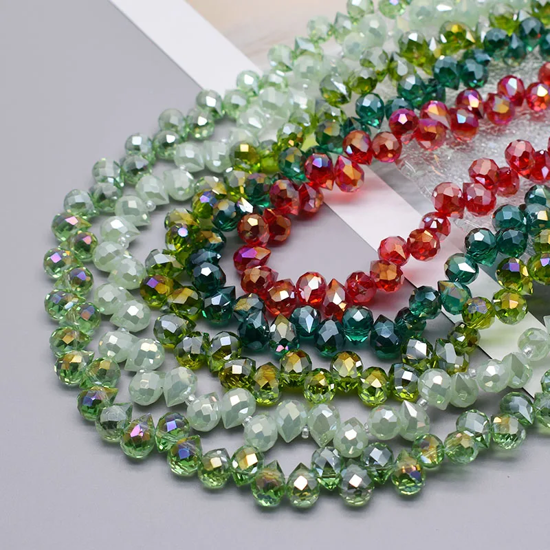 50 Stück grüne Kristall-Erdbeerperlen, 8 mm, facettierte Kristallglasperlen, lose Abstandsperlen für die Schmuckherstellung, DIY, Kreuzloch