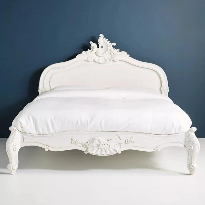 

French retro solid wood bed American antique white 1.8 double 1.5m master bedroom wedding bed ivory white princess bed