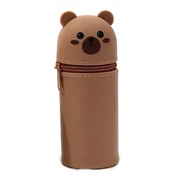 Cartoon Animal Foldable Silicone Pencil Case and Desk Organizer (Bear straight)