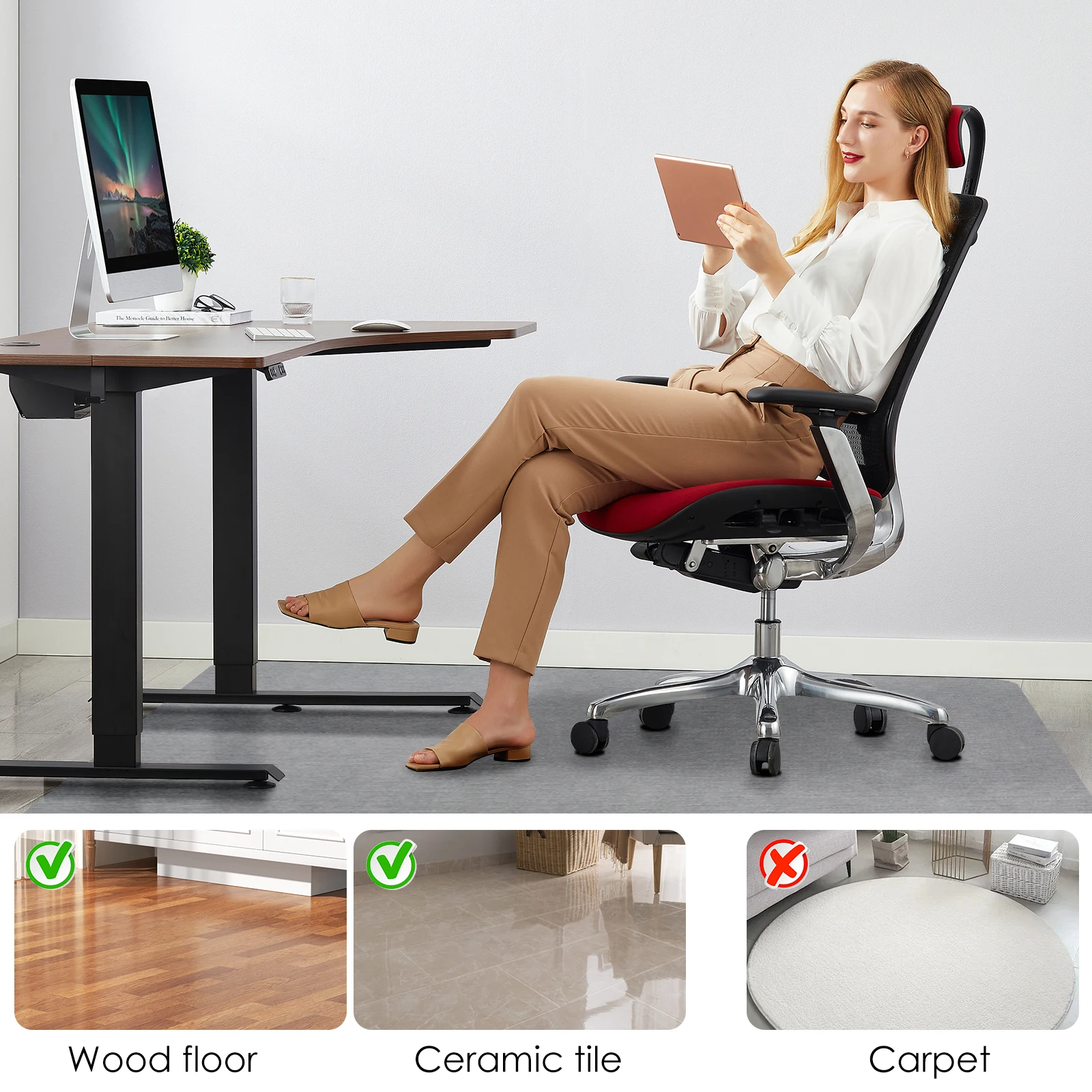 Office Rolling Chair Mat Anti Slip Self-adhesive Desk Rug Gaming