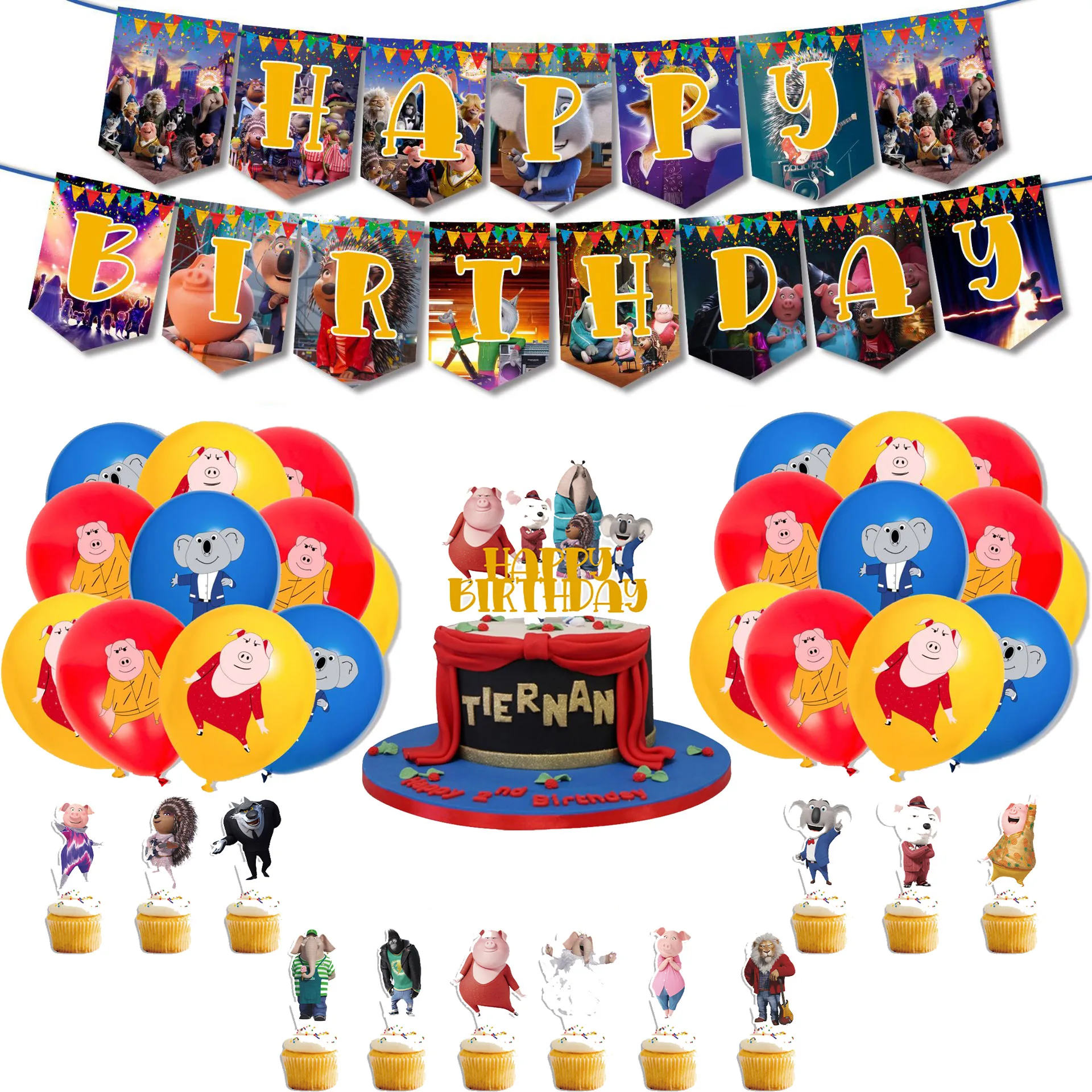 Cartoon Happy Good Sound Animal Singing Theme Birthday Party Supplies Latex Balloon Cake Decoration Banner Baby Shower Girl Gift