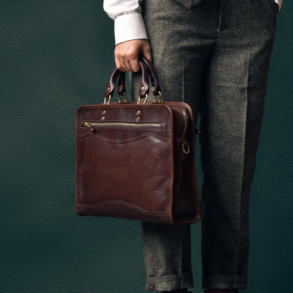 Men\'s Bag Genuine Leather Men Briefcase for Laptop 14 Messenger Male Cognac Leather Bag Business Portfolio for Document A4 Bags