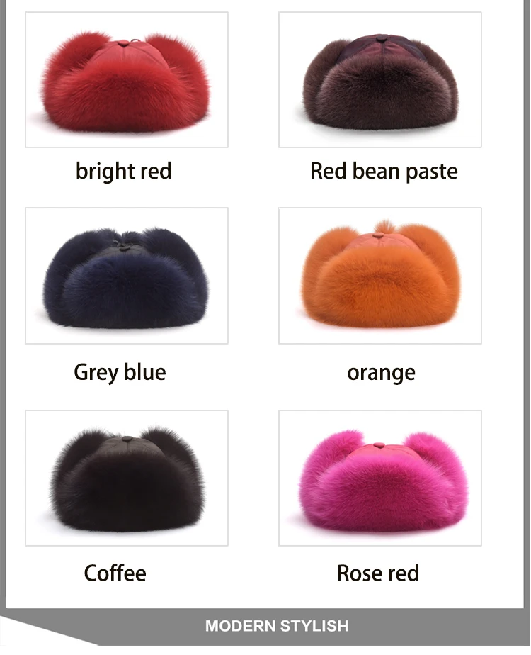 Echtes Fuchspelz Damen Hüte Russische Uschanka Flieger Trapper Schnee Ski Hut Earflap Caps Winter Waschbär Pelz Bomaber Hut – Detail 3