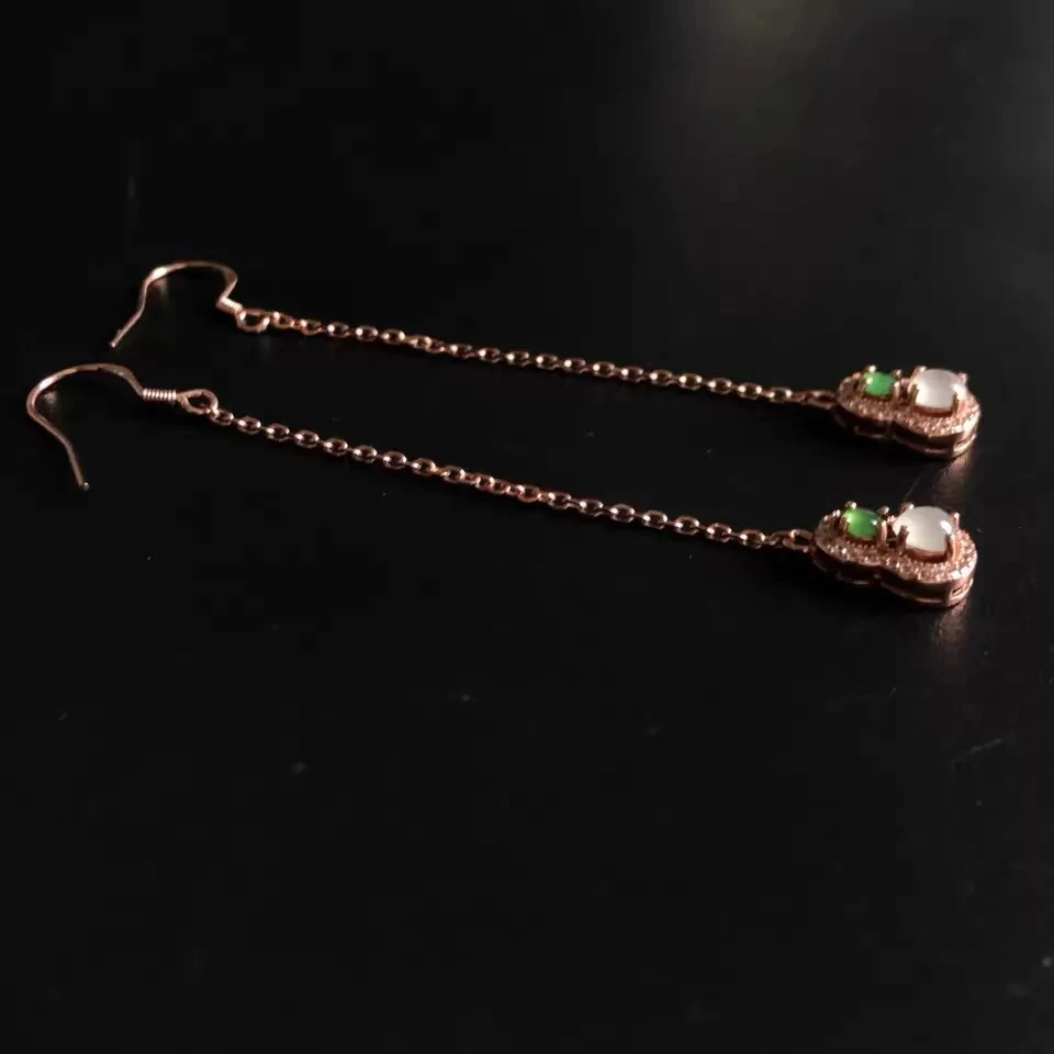 Natural Green Jade Emerald Lucky Fortune Dangly Earrings For Women Jewelry Gifts