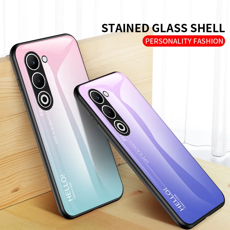 Shockproof Gradient Tempered Glass Phone Case with Silicone Bumper