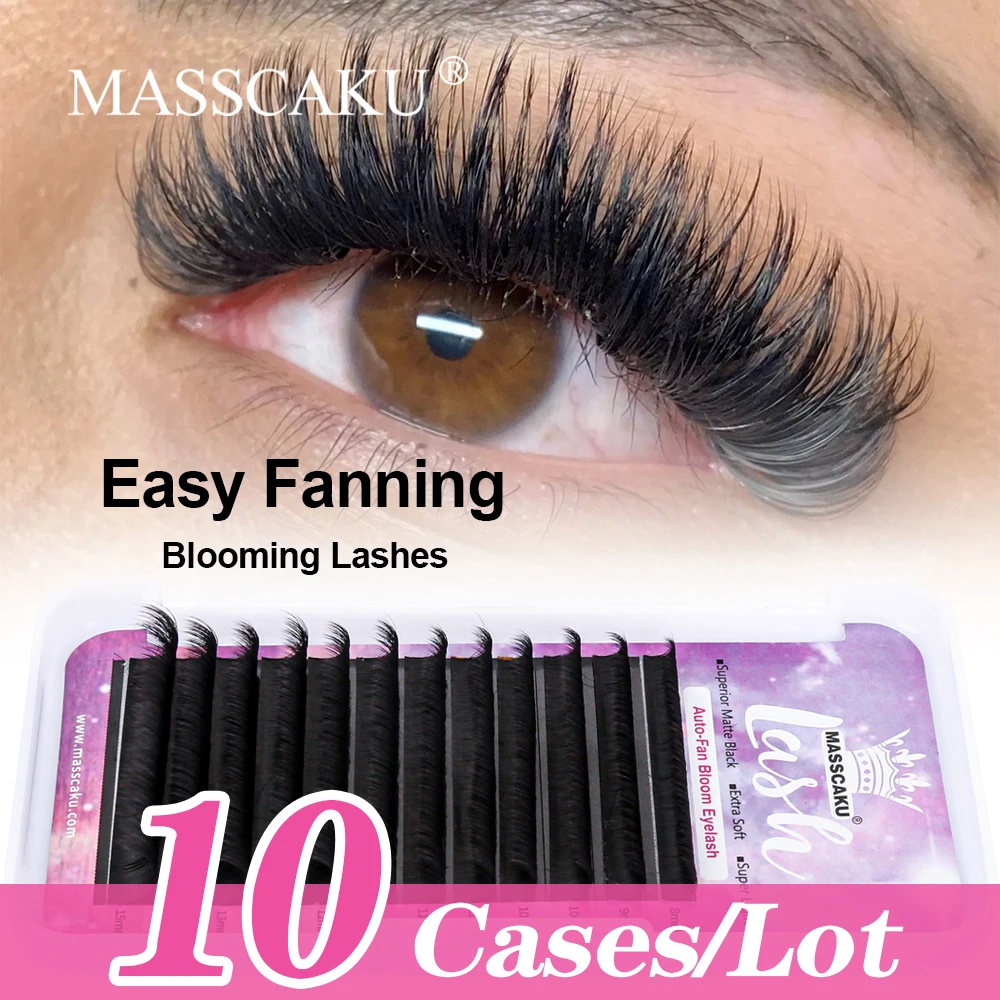 

MASSCAKU 10cases/lot Advanced 0.05/0.07/0.10mm 7-25mm&mix Easy Flowering Eyelashes Extension Natural Matte Soft Volume Lashes