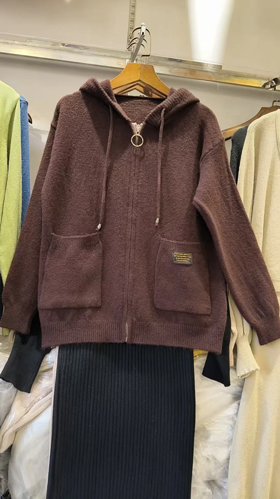 Women Knitted Hooded Sweatshirt Coat