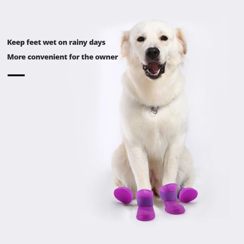 4pcs/Set Small Pet Dog Rain Shoes Anti Slip Waterproof Puppy Cat Shoe Rubber Boots for Outdoor Footwear pet rain boots