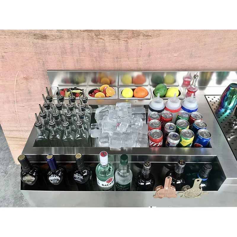 Commercial Cocktail Bar Station with Right Sink Ice Bin Speed Rail Food Pan For Bar Project