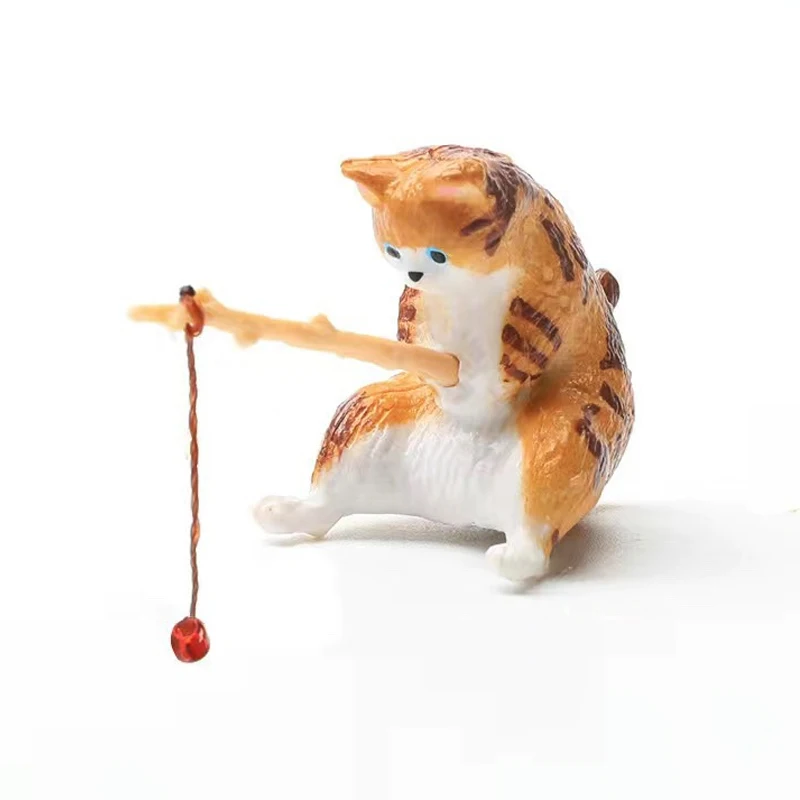 Fish Tank Decorations 1PC Small Fishing Cat Creative Aquarium Decoration